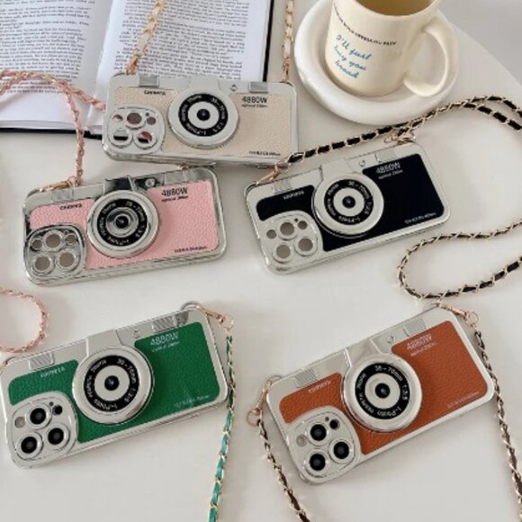 Chic Retro Camera Case for iPhone Emily in Paris Inspired, with Lanyard Leather - Picture 2 of 8